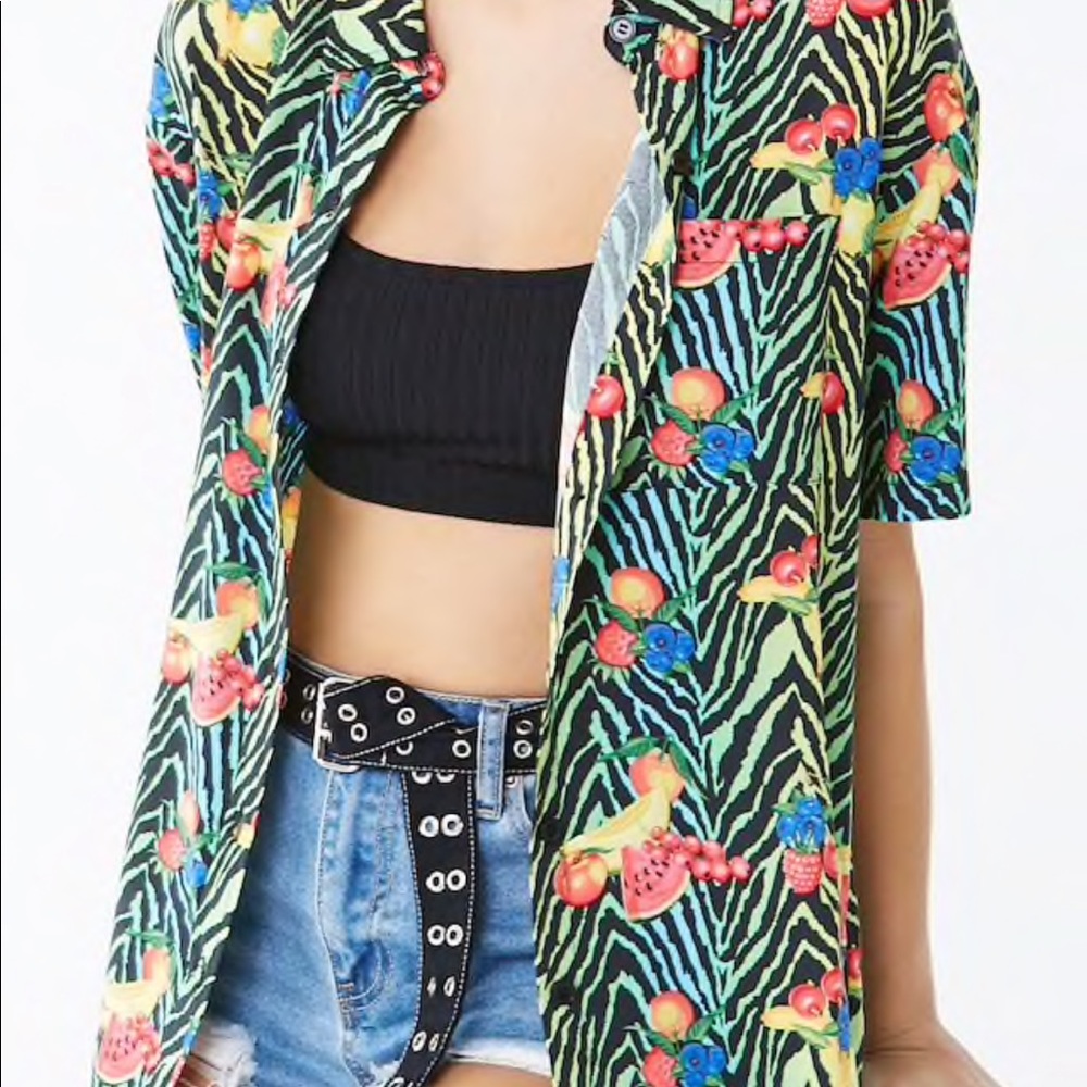 Striped Fruit Print Shirt🍒🍌🍉